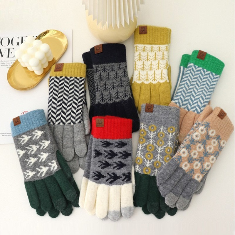 Wool Glove Lined - Herfst Winter Wol Kleurblok Gebreide Handschoenen